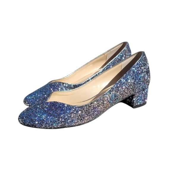 J. Renee Bambalina Women's Glitter Block Heel Pumps Party Shoes Blue Sil… - Picture 1 of 6